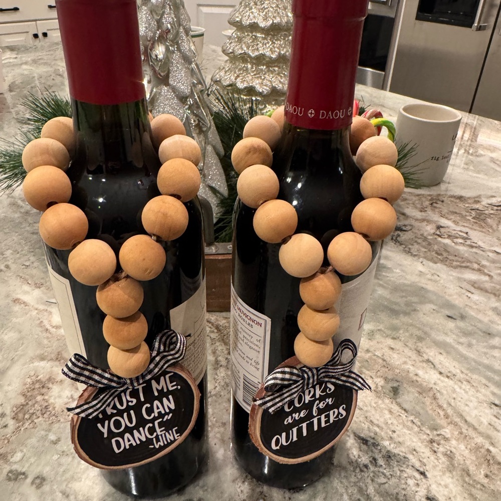 Pair of Wooden Bead Wine Bottle Charms with Whimsical Quotes - Picture 5 of 5